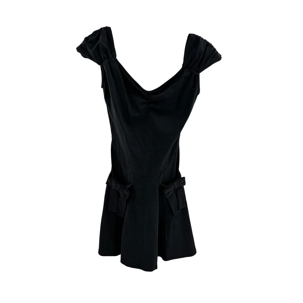 NWT Urban Outfitters‎ Black Off The Shoulder Ruffle Dress XS Bows Skirt